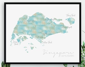 Singapore  Map  / Labelled Watercolour / Digital or Printed Wall Art / Large Map Poster / Gift Idea / Giclee Print / Home Decor