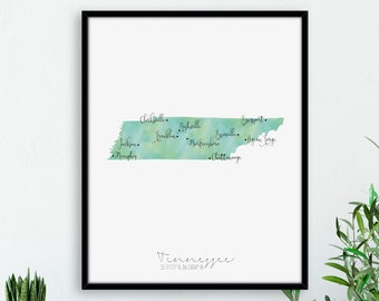 Tennessee, USA Map Portrait - Labelled Watercolour - Digital or Printed Wall Art