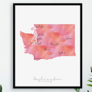 Portret kaart Washington / VS / gelabeld aquarel / digitale of gedrukte muurkunst / cadeau-idee grote kaart poster / gicleeprint / woondecoratie