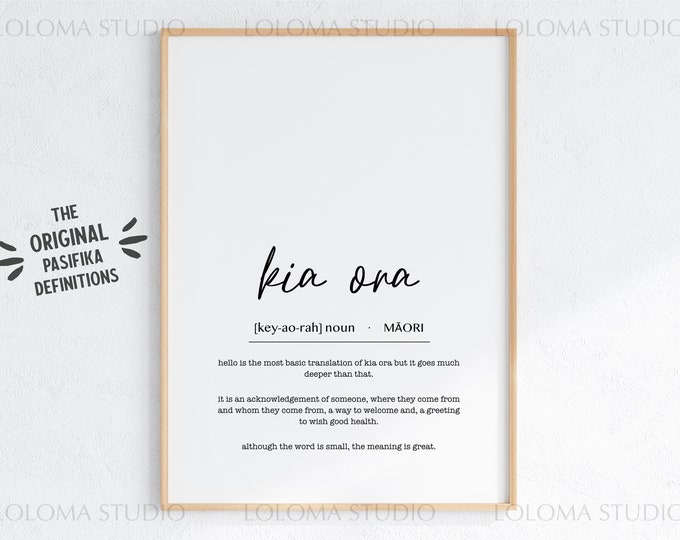 Digital Kia Ora (Hello) Definition File - Te Reo Maori - New Zealand Art - Minimalist Print - Definition Print - Maori Affirmation