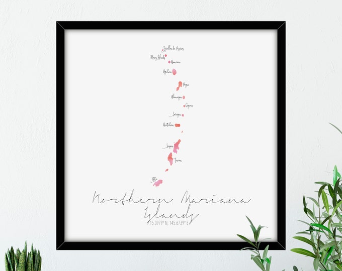 Northern Mariana Islands Map Square / Labelled Watercolour / Digital or Printed Wall Art / Large Map Poster / Gift Idea / Giclee Print