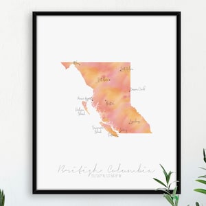 Britisch-Columbien Kanada Landkarte Portrait / beschriftetes Aquarell / digitale oder gedruckte Wandkunst / große Karte Poster / Geschenkidee / Giclee Print