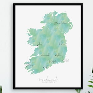 Irland Karte Portrait / Beschriftetes Aquarell / Digitale oder gedruckte Wandkunst / Große Karte Poster / Geschenkidee / Giclée Print / Wohndeko