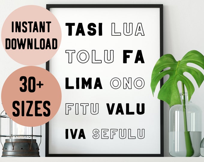 Tuvaluan Number Words (Count to 10) Digital Print