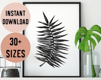 Digital Monochrome Watercolour Palm Leaf Print