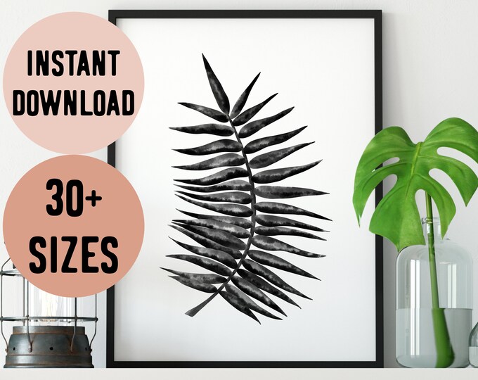 Digital Monochrome Watercolour Palm Leaf Print