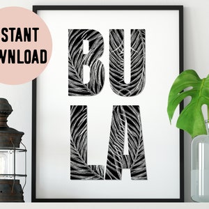 Bula Fiji-print | Direct downloaden | Kunst Fiji-eilanden | Itauke-print | Bula-poster | Minimalistische kunst | Palmboomprint | Zwart-witkunst