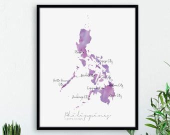 Philippines Map Portrait / Labelled Watercolour / Digital or Printed Wall Art / Large Map Poster / Gift Idea / Giclee Print / Home Decor