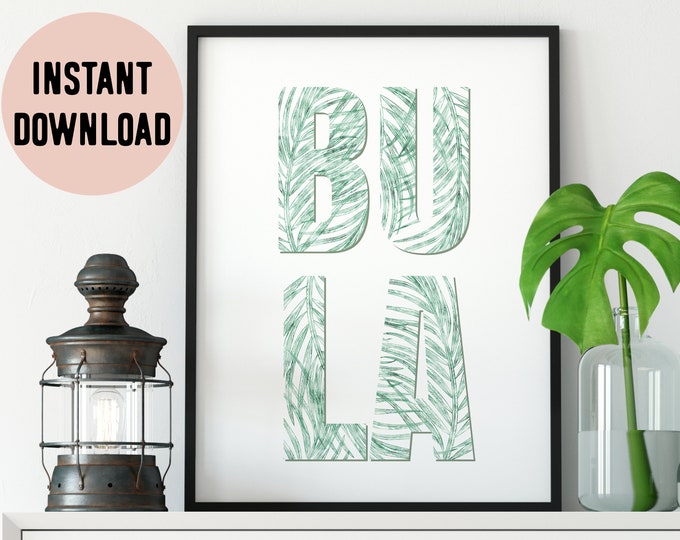 Fiji Bula Green Tropical Palm Digital Print