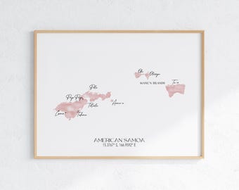 American Samoa Labelled Watercolour Landscape Map