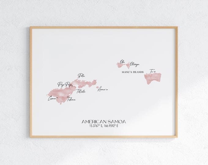American Samoa Labelled Watercolour Landscape Map