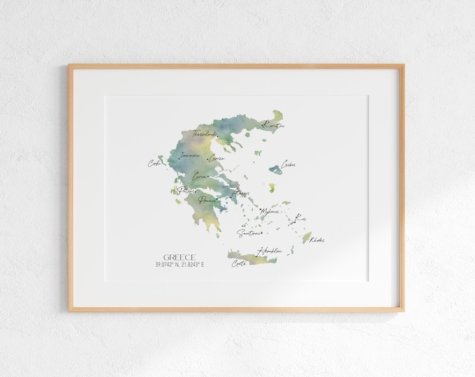 Greece Labelled Watercolour Landscape Map 2