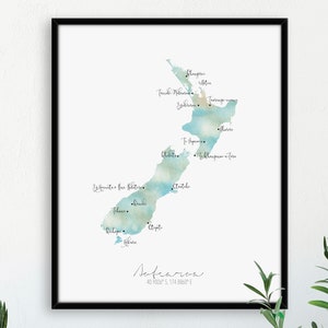 Aotearoa Map Portrait / Maori Ortsnamen / Beschriftetes Aquarell / Digitale oder gedruckte Wandkunst / Großes Kartenposter / Geschenkidee / Te Reo