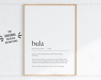 Bula (Hello) Definition Digital Print - Fijian Art - iTaukei Print - Fijian Language - Fiji Islands Gift - Bula Vinaka - Minimalist Art