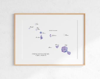French Polynesia Society Islands Watercolour Landscape Map 2