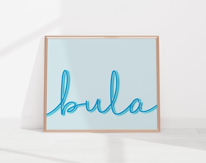 Fiji Neon Script 'Bula' Blue Wall Art