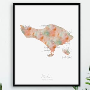 Bali Landkarte Portrait / Indonesien beschriftet Wandkunst / Digitale oder gedruckte Wandkunst / Große Karte Poster / Geschenkidee / Giclee Print / Wohndeko