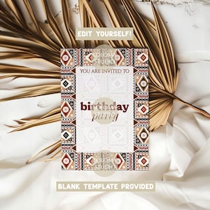 Tapa Masi Nesian Convite de aniversário em branco para impressão - Padrão Josua - Fácil para iniciantes - Convite tropical - Cartão 5x7 - Download instantâneo