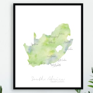 South Africa Map Portrait / Africa Labelled Watercolour / Digital or Printed Wall Art / Large Map Poster / Gift Idea / Giclee Print / Decor