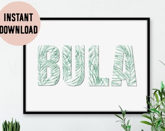 Fiji Bula Green Tropical Palm Landscape Digital Print