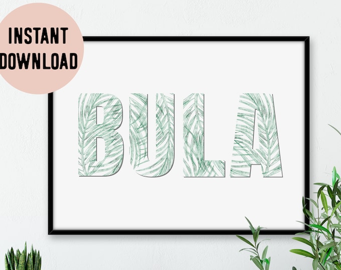 Fiji Bula Green Tropical Palm Landscape Digital Print