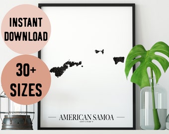 American Samoa Portrait Stamp Map Digital Print