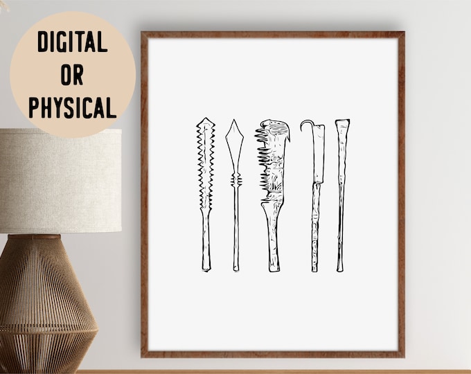Samoa War Clubs Portrait Monochrome Print