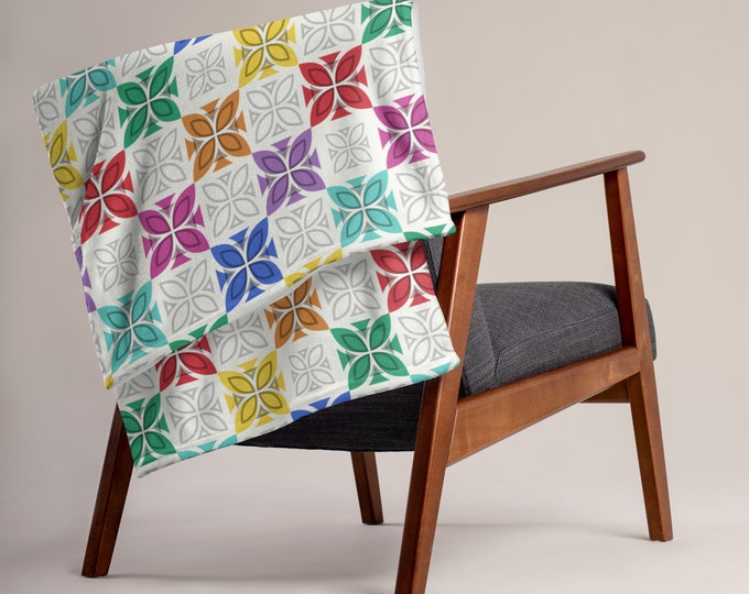 Polynesian Rainbow Nonu Pattern Throw Blanket