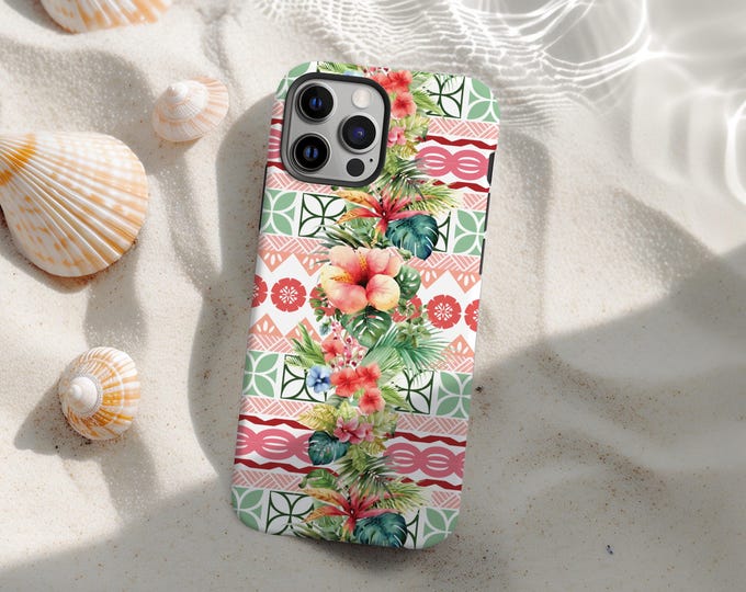 Polynesian MagSafe® tough case for iPhone® Luisa Peach Pattern / Polynesian iPhone Case