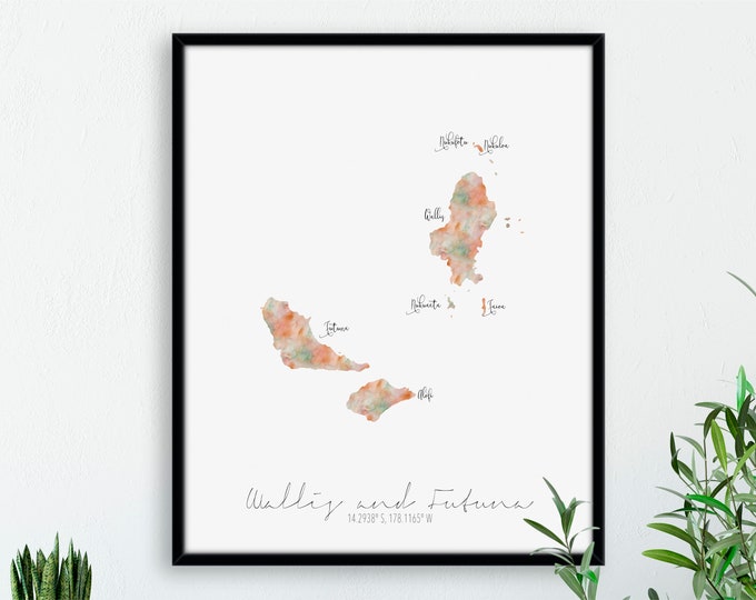 Wallis and Futuna Portrait Labelled Watercolour Map