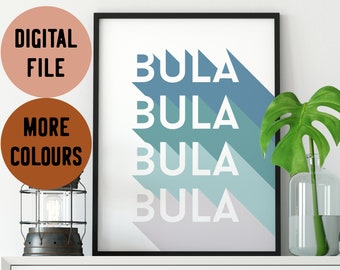 Fiji Bula Longshadow Art Print - Typography Wall Art - Digital Download or Giclee Print - Fijian Decor - Melanesian Art