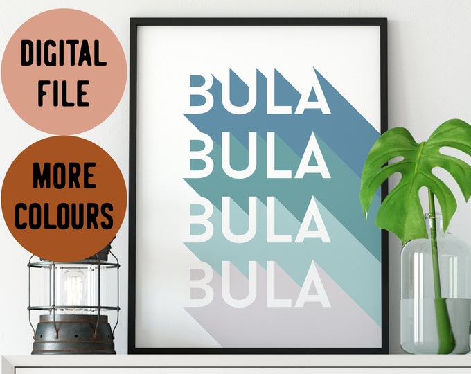 Fiji Bula Longshadow Art Print - Typography Wall Art - Digital Download or Giclee Print - Fijian Decor - Melanesian Art