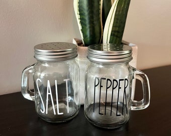 Glass jar farmhouse salt and pepper shakers