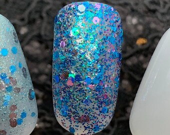 Mermaid Scales -Teal and Purple Color Shifting Glitter Polish Top Coat with Turquoise and Lilac Glitter