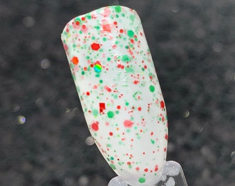 Holly Jolly - White Nail Polish with Red and Green Holographic Glitter