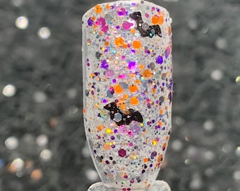 This Is Halloween - Holographic Halloween Purple, Orange and Black Bat Glitter Clear Nail Polish Top Coat