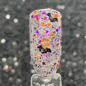 This Is Halloween - Holographic Halloween Purple, Orange and Black Bat Glitter Clear Nail Polish Top Coat