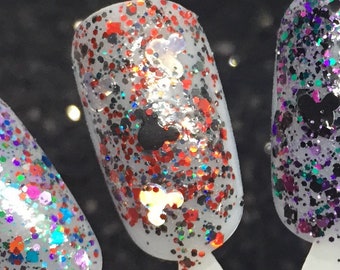 Classic Mouse - Red and Black Glitter Top Coat with Black and Silver Holographic Mouse Head Glitter