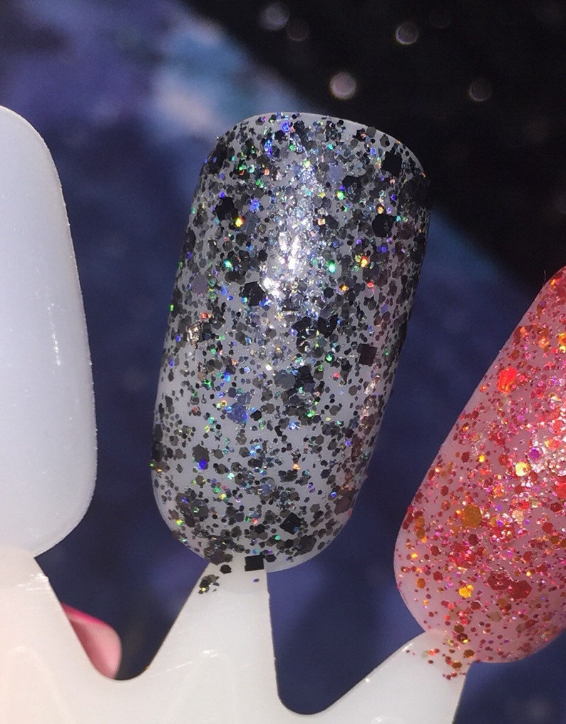 Abyss Black Glitter Nail Polish Top Coat Etsy