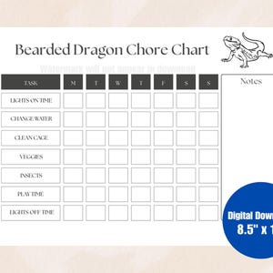 Bearded Dragon Care Chart Druckbare Download, Pflege-Tracker, Fütterungstabelle für Bartagamen, Tägliches Pflegelogbuch, Haustier tägliche To Do Liste