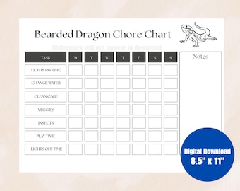 Bearded Dragon Care Chart Printable Download, Care Tracker, Bearded Dragon Feeding Chart, Daily Care Log, Pet Daily To Do List