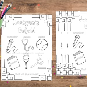 Korean Doljabi Activity Sheet for First Birthday, Customizable Doljabi Coloring Placemat Personalized, Digital Download