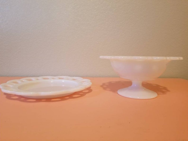 Vintage Milk White Candy Dish and Plate