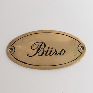 Vintage door sign &quot;Office&quot; sign oval, solid brass, engraved, burnished, 50s - 60s