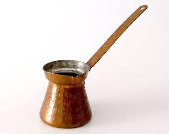 Vintage Turkish Arabic Cezve Mocha Pot Coffee Pot Metal Copper/Silver Copper Jug Copper Pot 60s Jug Decorated Handmade