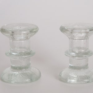 Vintage 70s Ingrid Glass set of 2 candlesticks ice glass pair of candle holders decoration mcm scandi design