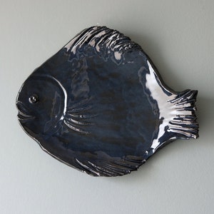 Vintage ceramic bowl fish dark blue artist ceramic plate plate wall plate table decoration nature maritime Mediterranean