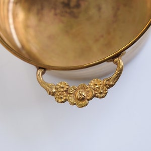 French Vintage Brass Jardiniere with Ornate Handles Small! Flower Pot Planter