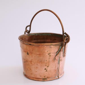 Vintage copper flower pot planter bucket with handle witchy rustic planter home decor floral pot cachepot