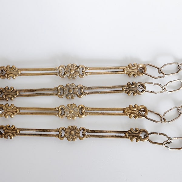 Vintage floral ornamental decorated chandelier chain brass, solid! 87 cm each! 2 available! Brass chain chain lighting hanging lamp plants